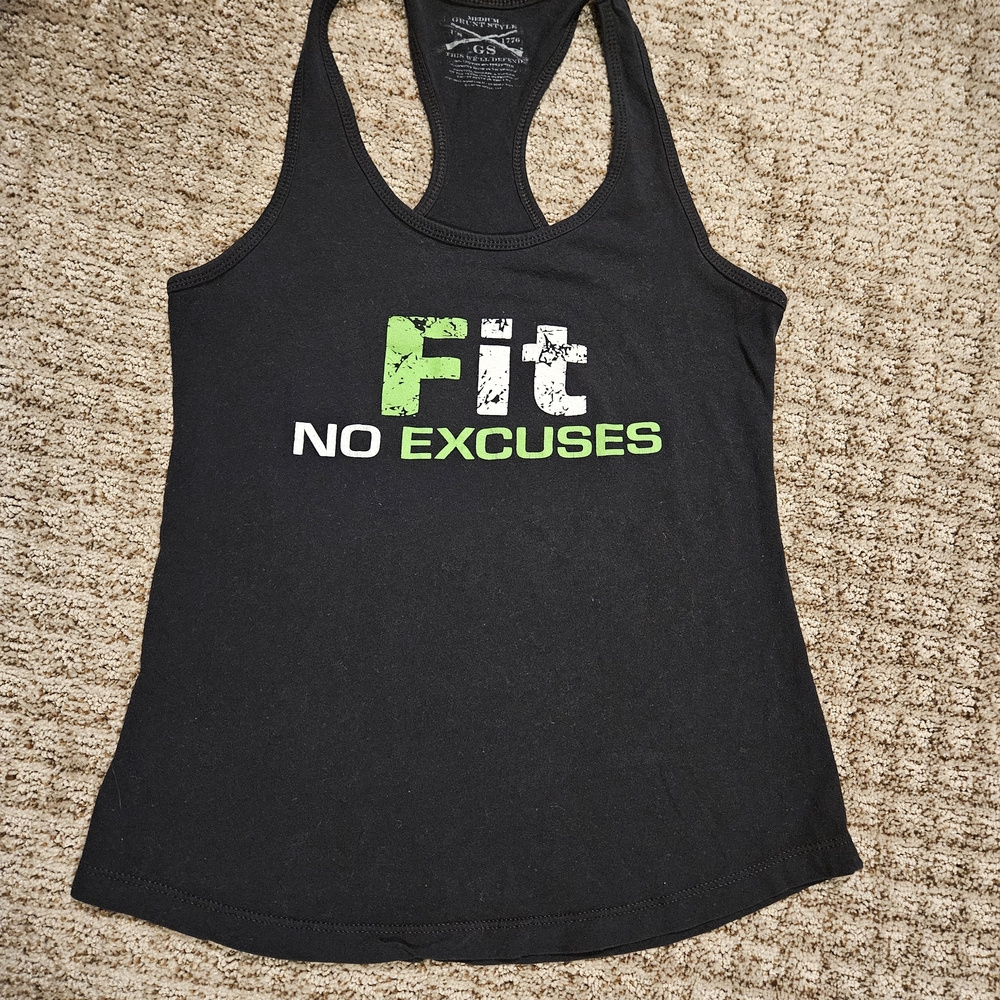 Grunt Style Black Tank Top with Green 'Fit No Excuses' Print